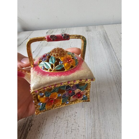 Kalifano watering can jeweled trinket jewelry box rhinestone flowers gardener un - Picture 4 of 8